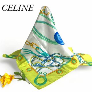 セリーヌ(celine)のセリーヌ CELINE チェーン ロゴ カレ 大判 スカーフ 絹 シルク ツイル(バンダナ/スカーフ)