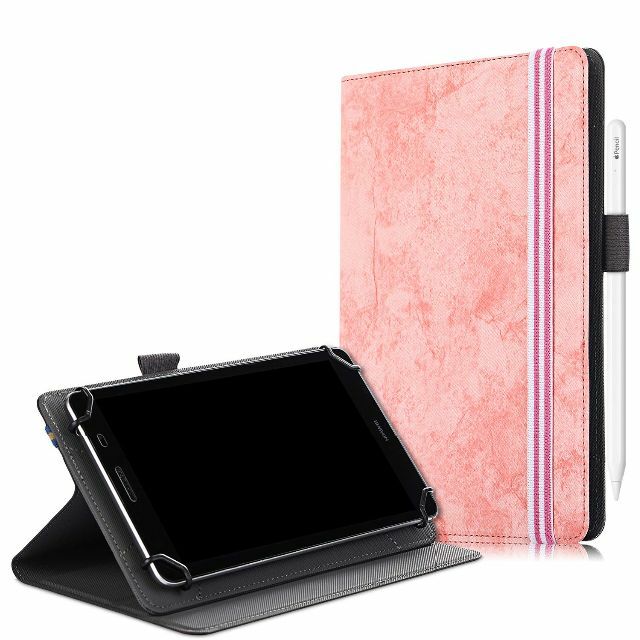 【色: ピンク】7～8インチタブレット通用ケース スタンド機能付き 7-8インチ