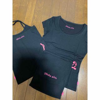 ピンキーガールズ(PinkyGirls)の３点セット★ピンキーガール　黒　半袖Tシャツ&キャミソール&ポーチ(Tシャツ(半袖/袖なし))