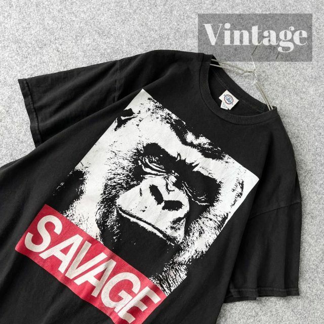 【vintage】ゴリラ アニマル プリント SAVAGE ルーズ 黒 Tシャツ