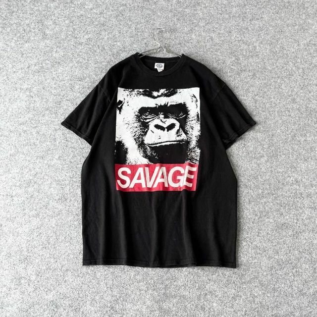 【vintage】ゴリラ アニマル プリント SAVAGE ルーズ 黒 Tシャツ