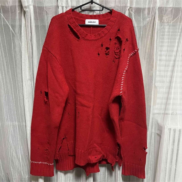 AMBUSH - AMBUSH ダメージニット セーター 赤の通販 by kk|アン AMBUSH - AMBUSH ダメージニット セーター 赤の通販 by kk|アン