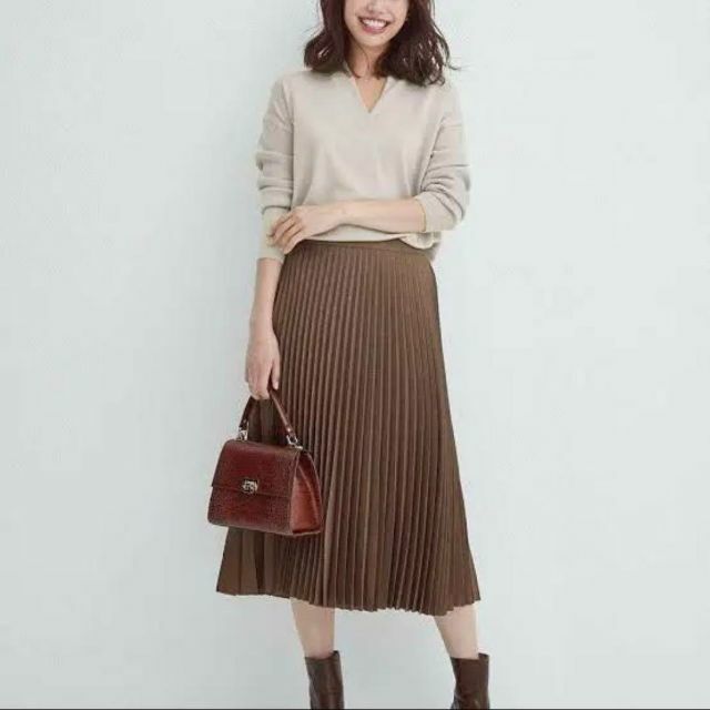 【美品】23区 アシンメトリープリーツ スカート Aライン ブラウン 36 M