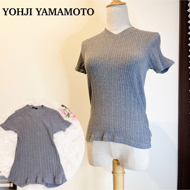 【美品】YOHJI YAMAMOTO  半袖　コットン　ニット　グレー　伸縮性