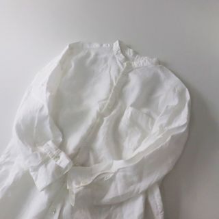 ネストローブ(nest Robe)の定番 継続型 nest Robe ネストローブ リネンハイカウントバンドカラーシャツ F/ホワイト トップス【2400013370530】(シャツ/ブラウス(長袖/七分))