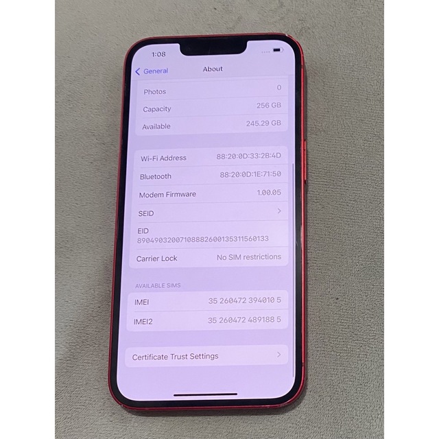 Apple(アップル)のiPhone 14(PRODUCT) RED 256 GB SIMフリー スマホ/家電/カメラのスマートフォン/携帯電話(スマートフォン本体)の商品写真