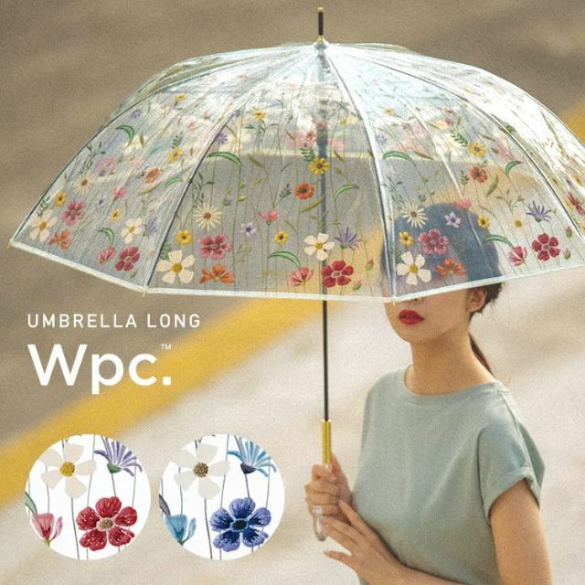 【色: ブルー】Wpc. 雨傘 [ビニール傘]刺繍風アンブレラ ブルー 長傘 6 3