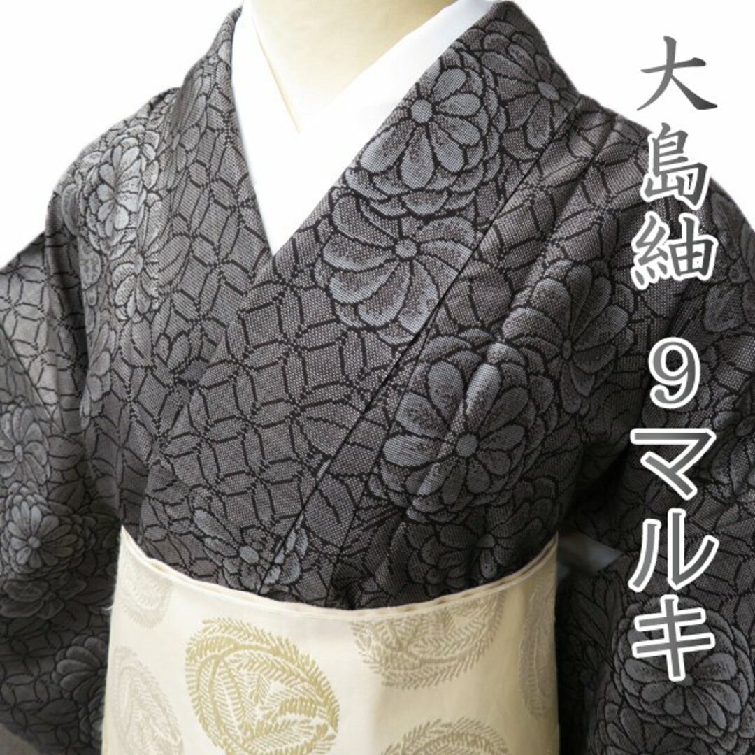紬 銀糸 刺繍のドット模様小紋 着物 115w - 着物・浴衣