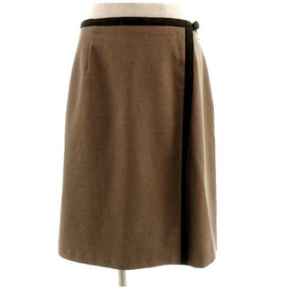 ローラアシュレイ(LAURA ASHLEY)のローラアシュレイ スカート 台形 ラップスカート ミディ丈 切替え 茶 11(ひざ丈スカート)