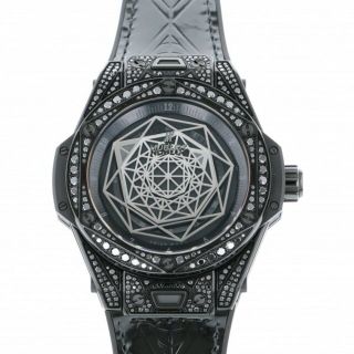 ウブロ HUBLOT ビッグバン ワンクリック サンブルー オールブラック パヴェ 465.CS.1114.VR.1700.MXM18 ブラック文字盤 新品 腕時計 レディース(その他)