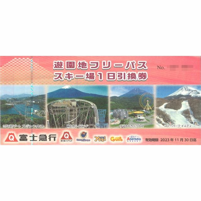 富士急行株主優待 遊園地フリーパス/スキー場1日引換券 1枚 23.11.30迄