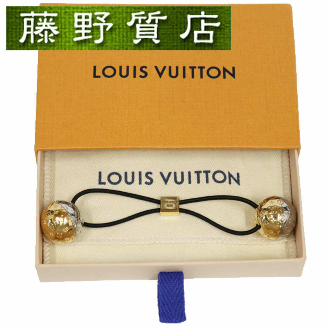 LOUIS VUITTON(ルイヴィトン)の(美品）ルイヴィトン LOUIS VUITTON シュシュ ナノグラム プラネット ゴム ゴールド ×シルバー ×黒 M80266 8084 レディースのファッション小物(その他)の商品写真