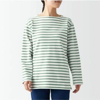 MUJI (無印良品) - 無印良品太番手ボーダーボートネック長袖Tシャツの