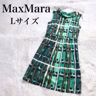 ウィークエンドマックスマーラ(Weekend Max Mara)の美品 MaxMara 幾何学模様 ワンピース ノースリーブ グリーン 総柄 緑(ひざ丈ワンピース)