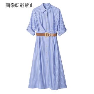 💍6月新作🦋11472◇ベルト付き ストライプ 柄 シャツワンピース(ひざ丈ワンピース)