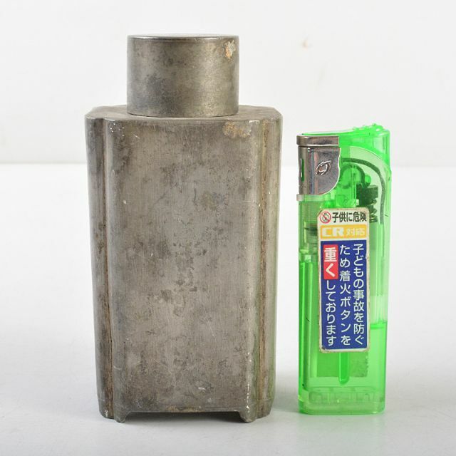 煎茶道具 古錫 四方茶壷 茶心壷 在銘 約212g M R5849 煎茶道具 古錫 四方茶壷 茶心壷 在銘 約212g M R5849