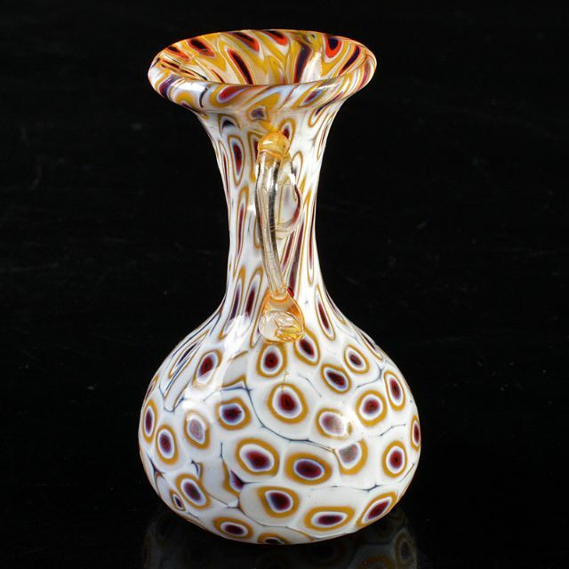 アンティーク　工芸ガラス　双耳小瓶　一輪挿　花瓶　V　R5850