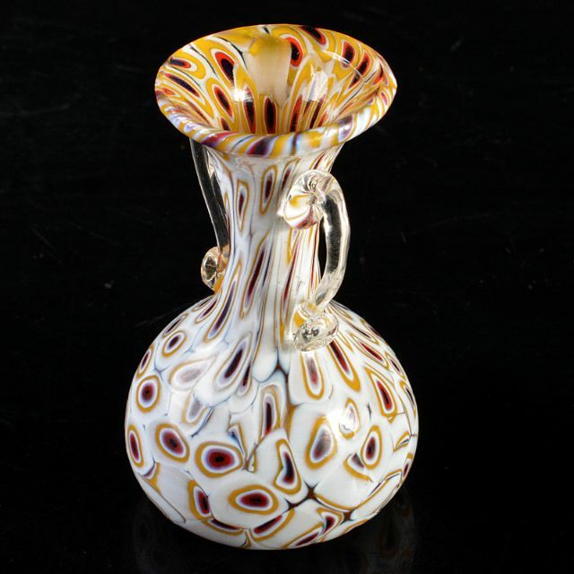 アンティーク　工芸ガラス　双耳小瓶　一輪挿　花瓶　V　R5850
