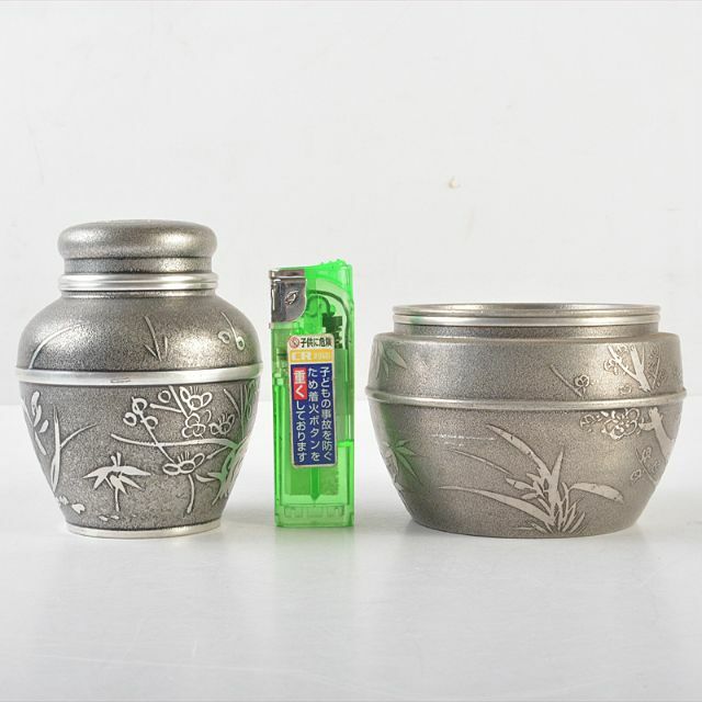 古錫 四君子文 間村自造 茶こぼし 乾茂號造 茶壷 2点まとめて U 古錫 四君子文 間村自造 茶こぼし 乾茂號造 茶壷 2点まとめて U