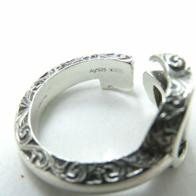 良品◎伊製 GUCCI グッチ ダブルG アラベスク エングレービングエッジ キーモチーフ Ag925 リング/指輪 シルバー 11号 レディース 重量5.3g