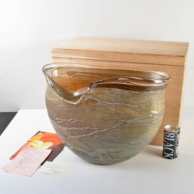 新品】ガラス製 器 花器 ボウル 作家もの(作家物 とっても 新品】ガラス製 器 花器 ボウル 作家もの(作家物 とっても