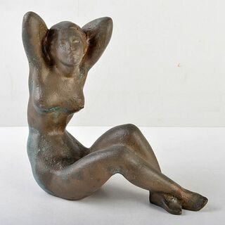 彫刻家　安藤菊男作　ブロンズ像　裸婦像　女性像　重さ約3.7kg　M　R5865(金属工芸)