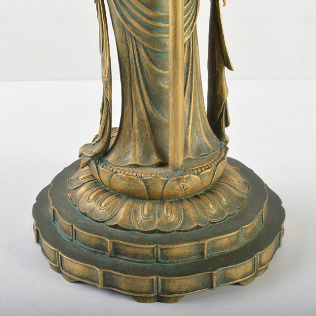 仏像　ブロンズ　瑠璃観音像　金属工芸　大仏師　HR5873　松久宗琳作　高さ約35.5cm