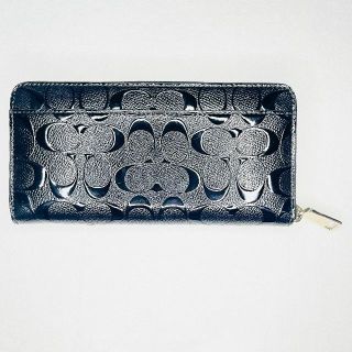 COACH - 【美品】Coach 本革 長財布 シグネチャー柄 光沢ブラックの ...