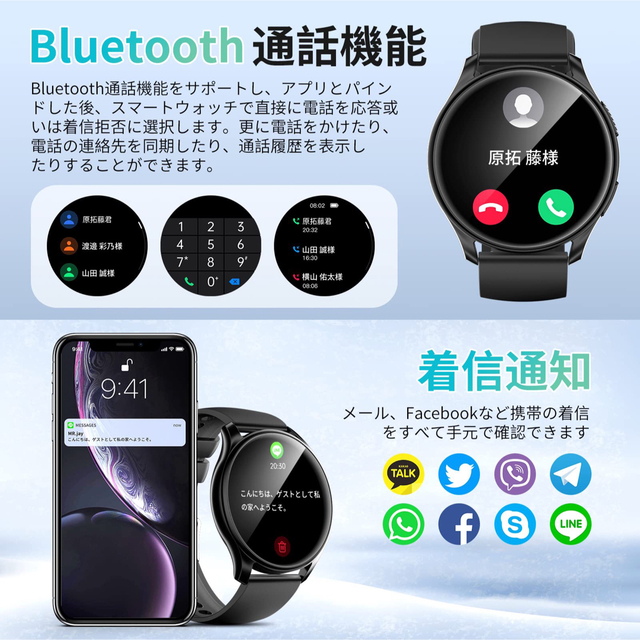 スマートウォッチ 丸型 Bluetooth5.2 腕時計 