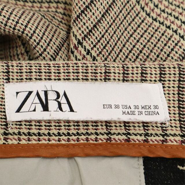 ZARA(ザラ)のザラ チェック テーパード パンツ W30 ベージュ ZARA レディース 【中古】  【230609】 レディースのパンツ(ショートパンツ)の商品写真