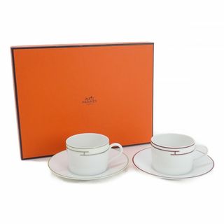 エルメス(Hermes)の【中古】【Sランク】HERMES エルメス リズムカップ＆ソーサー ペア 4416P2 ホワイト レッド グリーン 食器【ISEYA】(食器)