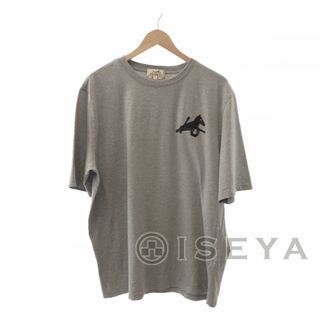 エルメス(Hermes)の【中古】【Aランク】HERMES エルメス パズル エケストル ミニレザーパッチTシャツ 半袖 トップス コットン100％ 羊革 グレー XLサイズ 2022SS【ISEYA】(Tシャツ/カットソー(半袖/袖なし))