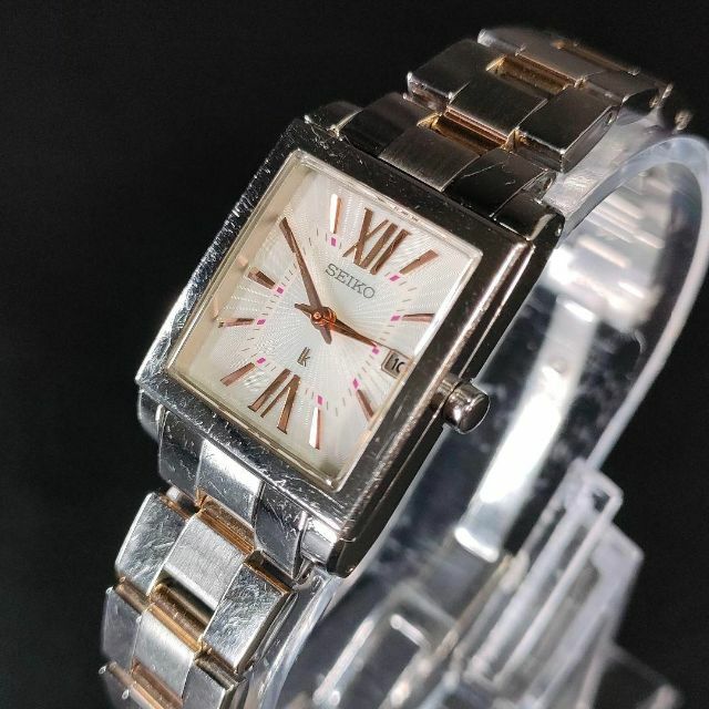 美品【稼働品】SEIKO　セイコールキア　7N82　ホワイト　シルバー　スクエア