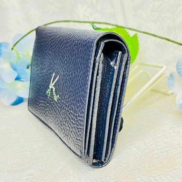キタムラ 二つ折り 財布 ウォレット ネイビー 小物柄 刺繍 バッグ