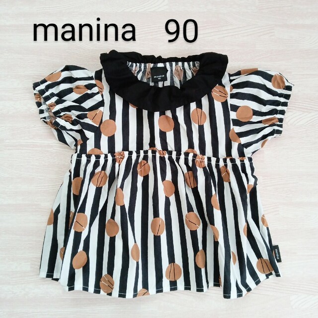 【manina】半袖 チュニック トップス 90cm ストライプ ドッド ブラッ キッズ/ベビー/マタニティのキッズ服女の子用(90cm~)(Tシャツ/カットソー)の商品写真