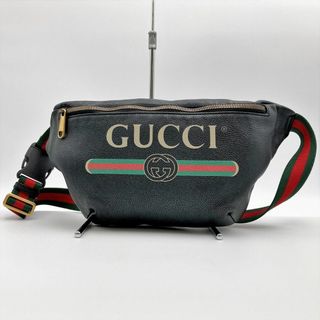 グッチ(Gucci)の美品 GUCCI グッチ ボディバッグ ウエストポーチ バッグ シェリーライン ブラック レザー メンズ レディース ファッション 530412 USED 【中古】(ウエストポーチ)