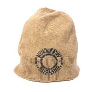バーバリー(BURBERRY)のバーバリー BURBERRY ロゴ 8045082 ビーニー 帽子 ニット帽 ニットキャップ ニット帽 カシミヤ ベージュ 美品(ニット帽/ビーニー)