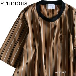 ステュディオス(STUDIOUS)の【STUDIOUS】美品　プルオーバー半袖シャツ　ストライプ　ベージュ　L相当★(シャツ)