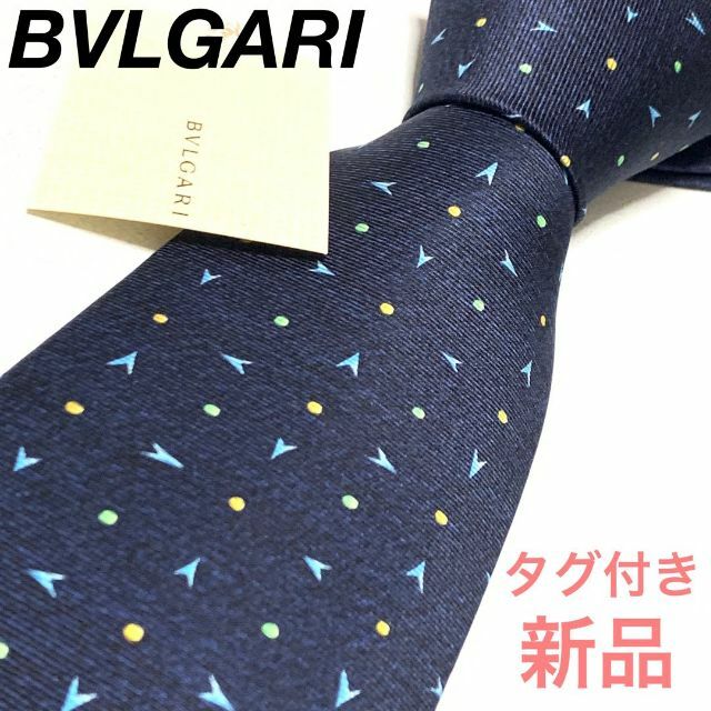 BVLGARI - ☆新品未使用☆BVLGARI 総柄 ネクタイ✨ネイビー✨ #060761