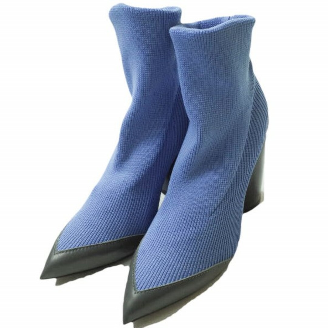 TOGA トーガ 17AW Heel Knit Leather Trimmed Ankle Boots リブニットアンクルブーツ TA81-AJ127 37(23-23.5cm) ブルー ポインテッドトゥ ソックス シューズ【TOGA】