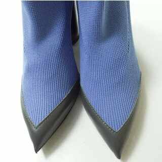 TOGA トーガ 17AW Heel Knit Leather Trimmed Ankle Boots リブニットアンクルブーツ TA81-AJ127  37(23-23.5cm) ブルー ポインテッドトゥ ソックス シューズ【中古】【TOGA】