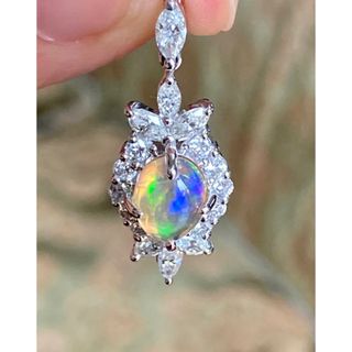 pt900 天然ファイヤオパール1.22ct D1.16ペンダントトップ - www