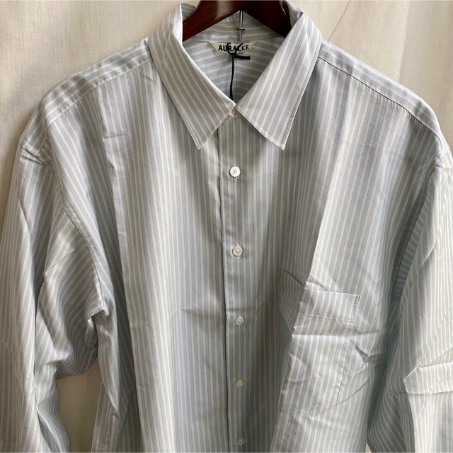 オーラリー新品紙タグ付き★FINX POLYESTER STRIPE SHIRT 4