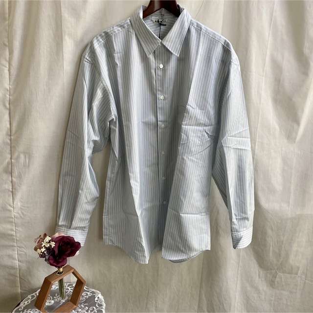 オーラリー新品紙タグ付き★FINX POLYESTER STRIPE SHIRT 3