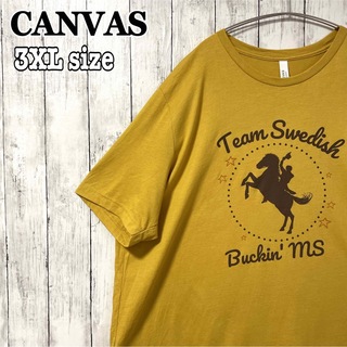 超ビッグサイズ 3XL 馬 両面プリント オーバーサイズtシャツ 黄色 海外古着(Tシャツ/カットソー(半袖/袖なし))
