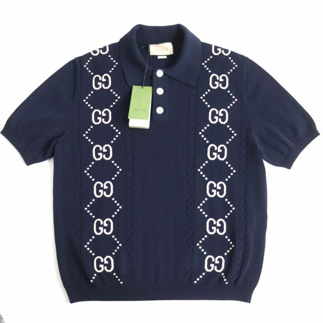 未使用品◆23SS 定価181500円 GUCCI グッチ 747086 GGパターン 半袖 コットンニットポロシャツ ネイビー XL イタリア製 メンズ 箱付き | フリマアプリ ラクマ