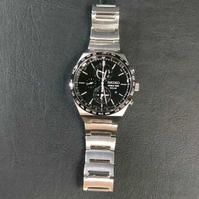 極美品✨SEIKO　セイコー　ワールドタイム　ブラック　シルバー　ソーラー