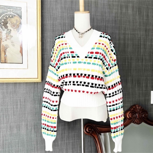 美品 CHANEL シャネル マルチカラー サマーニット セーター ボリューム