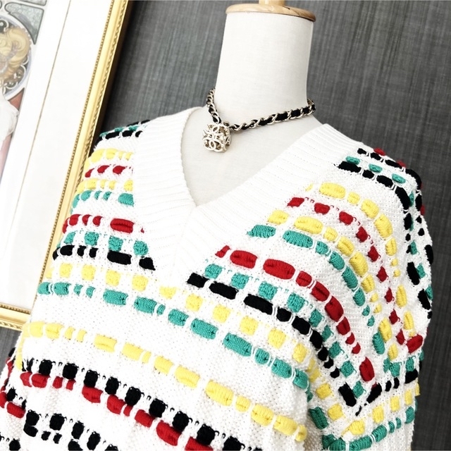 美品 CHANEL シャネル マルチカラー サマーニット セーター ボリューム