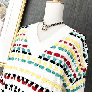美品 CHANEL シャネル マルチカラー サマーニット セーター ボリューム